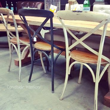 Metal Cross Back Chair with wooden seat