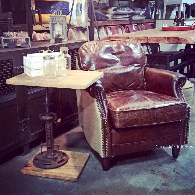 Kennedy Aged Leather and Hessian Linen Style Armchair