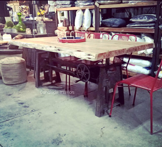 Crank Adjustable Industrial Dining Table - Dining to Bar Height