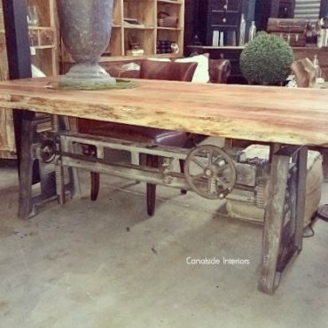Crank Adjustable Industrial Dining Table - Dining to Bar Height
