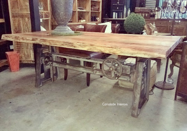 Crank Adjustable Industrial Dining Table - Dining to Bar Height