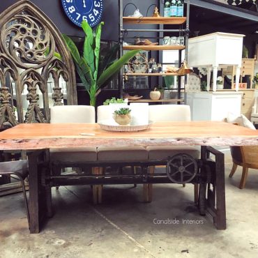 Crank Adjustable Industrial Dining Table - Dining to Bar Height