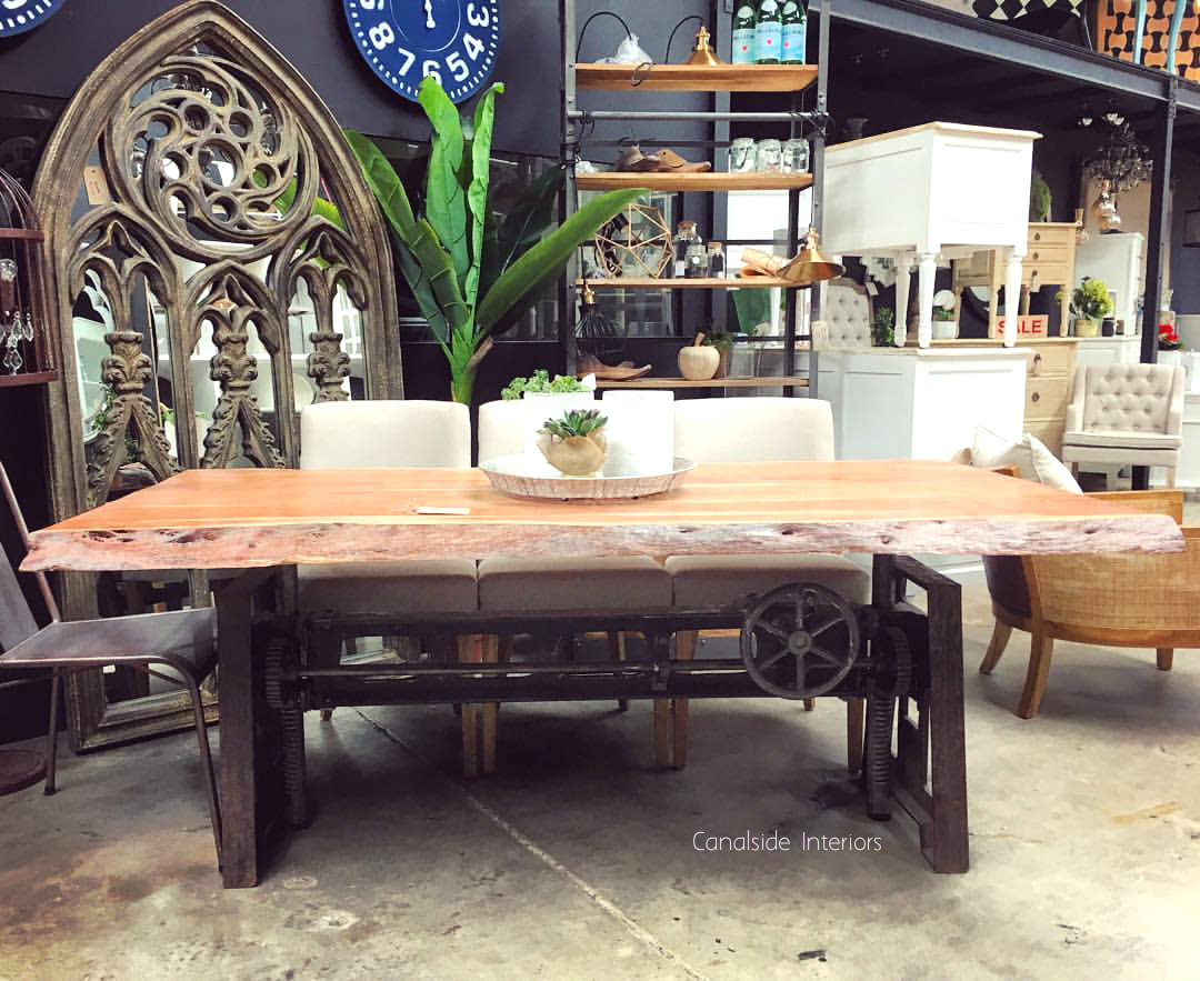 Crank Adjustable Industrial Dining Table - Dining to Bar Height