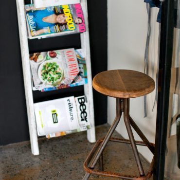 Canalside Interiors' Doe Industrial Stool as seen at Pegs
Image C/- www.facebook.com/pegscafe | Photography: www.facebook.com/MJKCreative