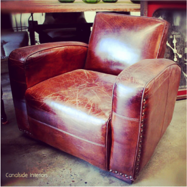 Art Deco Aged Leather Armchair