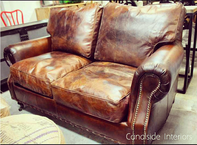 Sir William Aged Leather 2 Seater Sofa