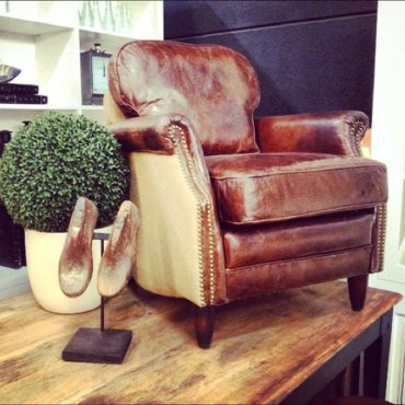 Kennedy Aged Leather and Hessian Linen Style Armchair