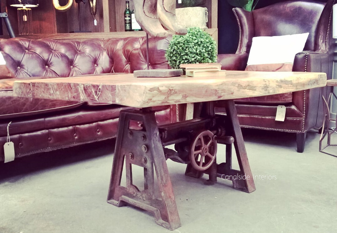 Crank Adjustable Industrial Coffee Table