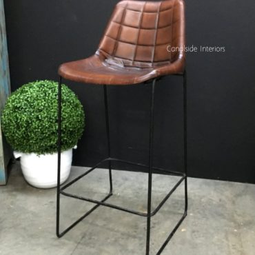 Linetti Leather Bar Stool with Square Stitching