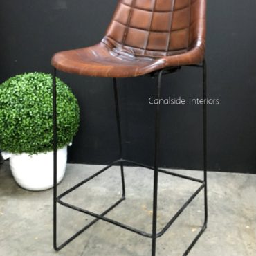 Linetti Leather Bar Stool with Square Stitching