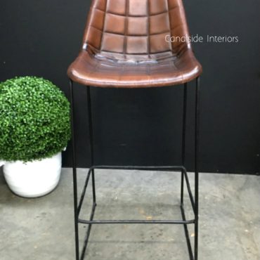 Linetti Leather Bar Stool with Square Stitching