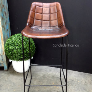 Linetti Leather Bar Stool with Square Stitching