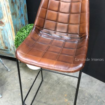 Linetti Leather Bar Stool with Square Stitching