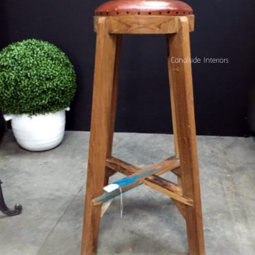 Bjorn Rustic Stool with Leather