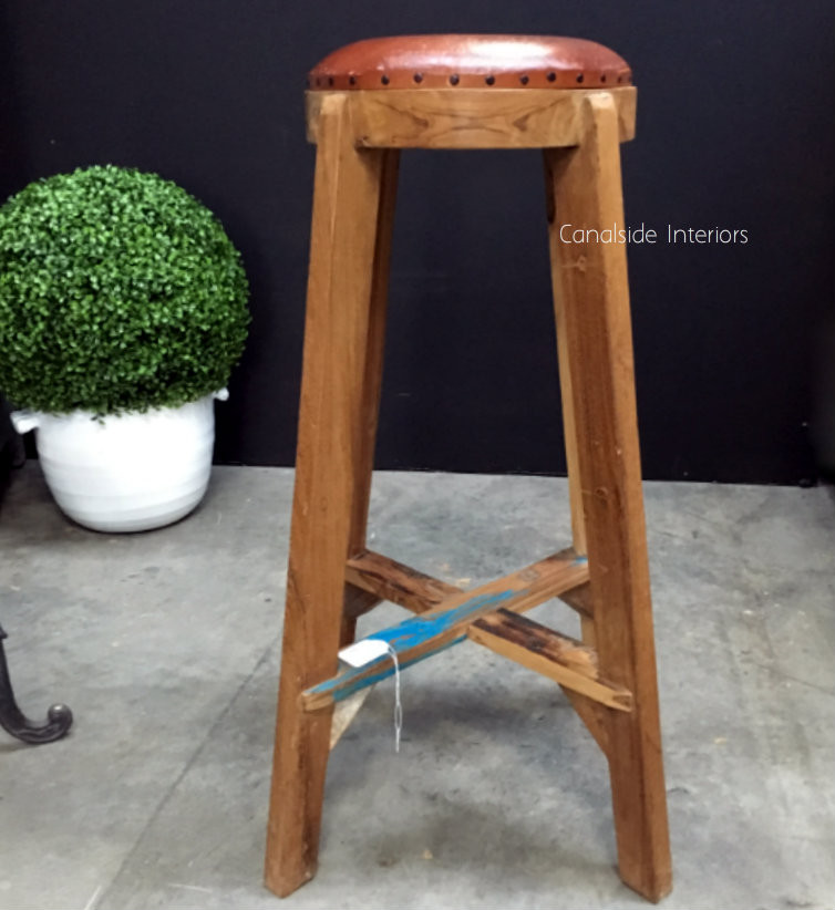 Bjorn Rustic Stool with Leather