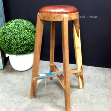 Bjorn Rustic Stool with Leather