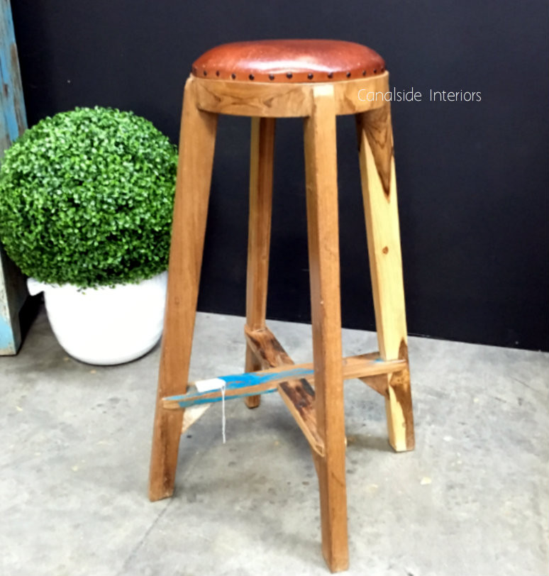 Bjorn Rustic Stool with Leather