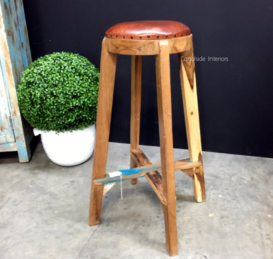 Bjorn Rustic Stool with Leather