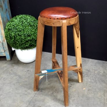 Bjorn Rustic Stool with Leather