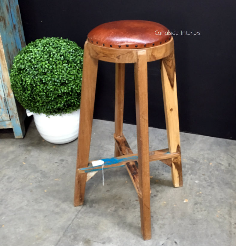 Bjorn Rustic Stool with Leather