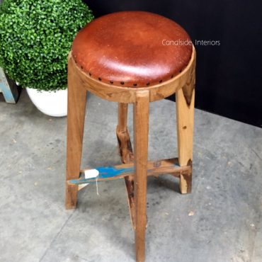 Bjorn Rustic Stool with Leather