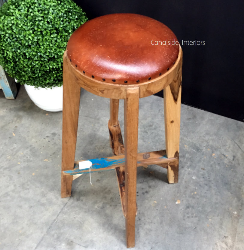 Bjorn Rustic Stool with Leather
