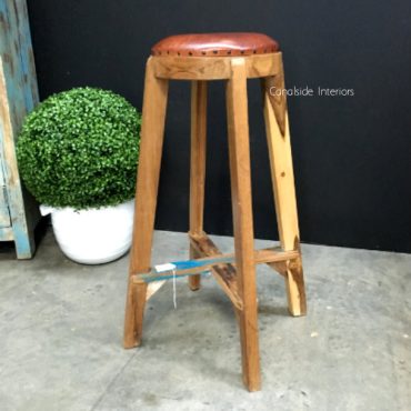 Bjorn Rustic Stool with Leather