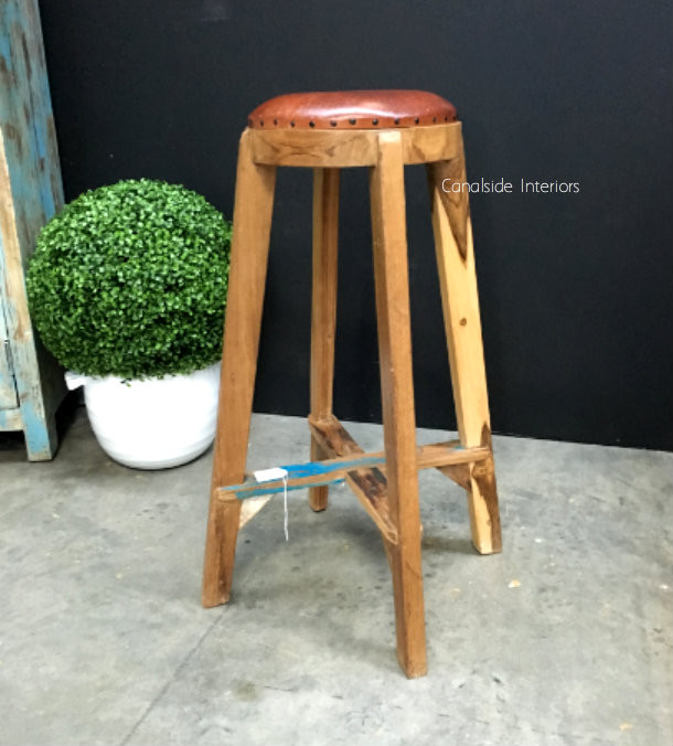 Bjorn Rustic Stool with Leather
