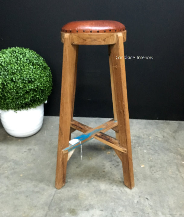 Bjorn Rustic Stool with Leather