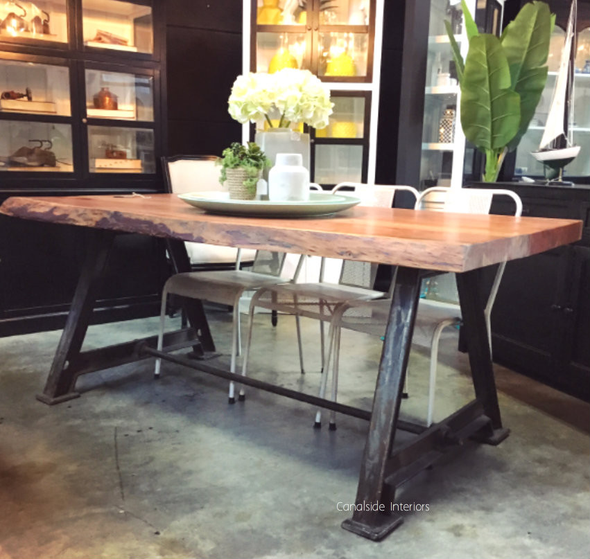 Protractor Industrial Dining Table with Reclaimed Wood Top