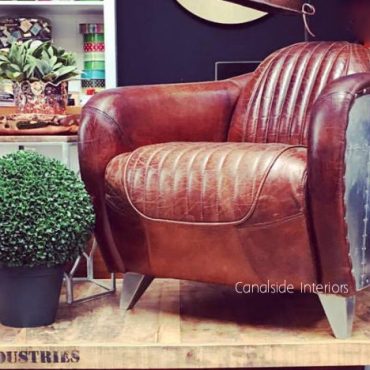 Corvette Aged Leather & Aluminium Armchair