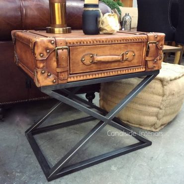 Luggage Aged Leather Side Table