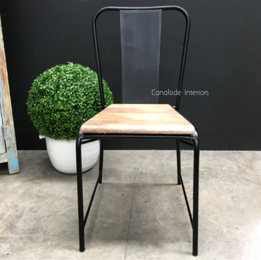 Arrow Industrial Mesh Chair with wooden seat