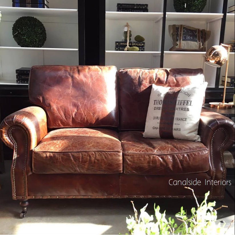 Sir William Aged Leather 2 Seater Sofa