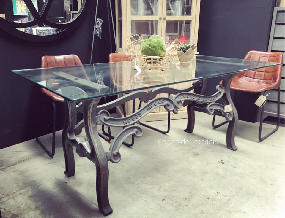 Hobbs Industrial Dining Table with Glass Top