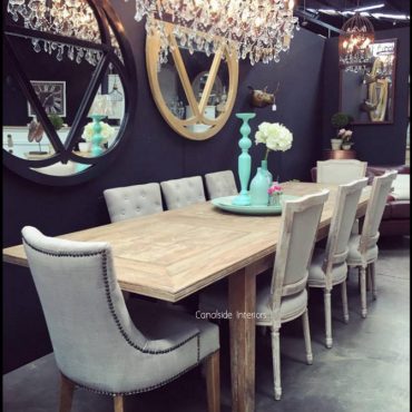 Florence Rustic Top Marble Inlay Double Extension Dining Table