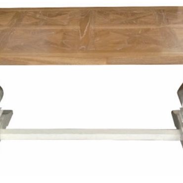 Artisan Parquetry Top Dining Table with distressed white base