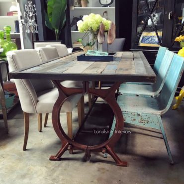 Omega Industrial Dining Table with recycled wood top