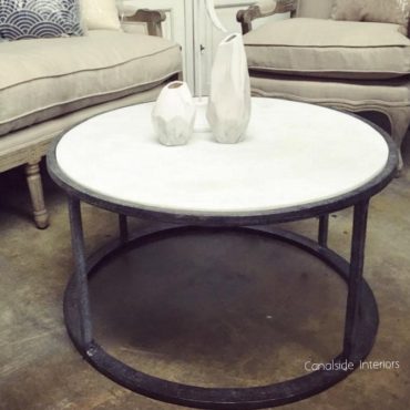 Marble Top Round Coffee Table with distressed base