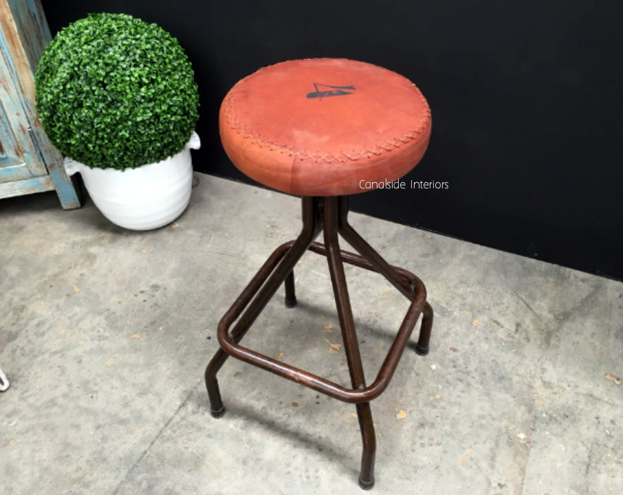 Sarah Leather Top Industrial Stool