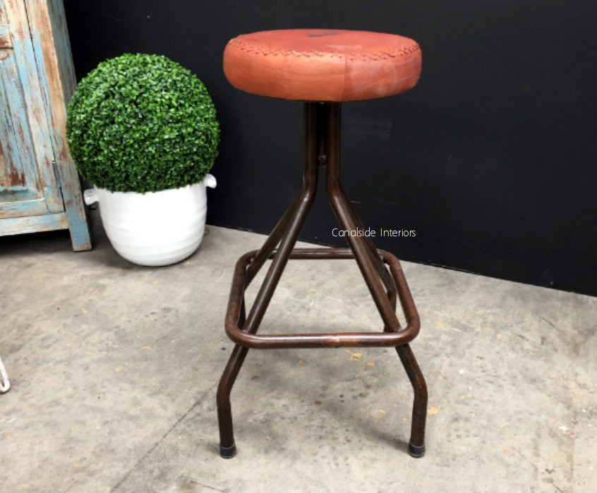 Sarah Leather Top Industrial Stool