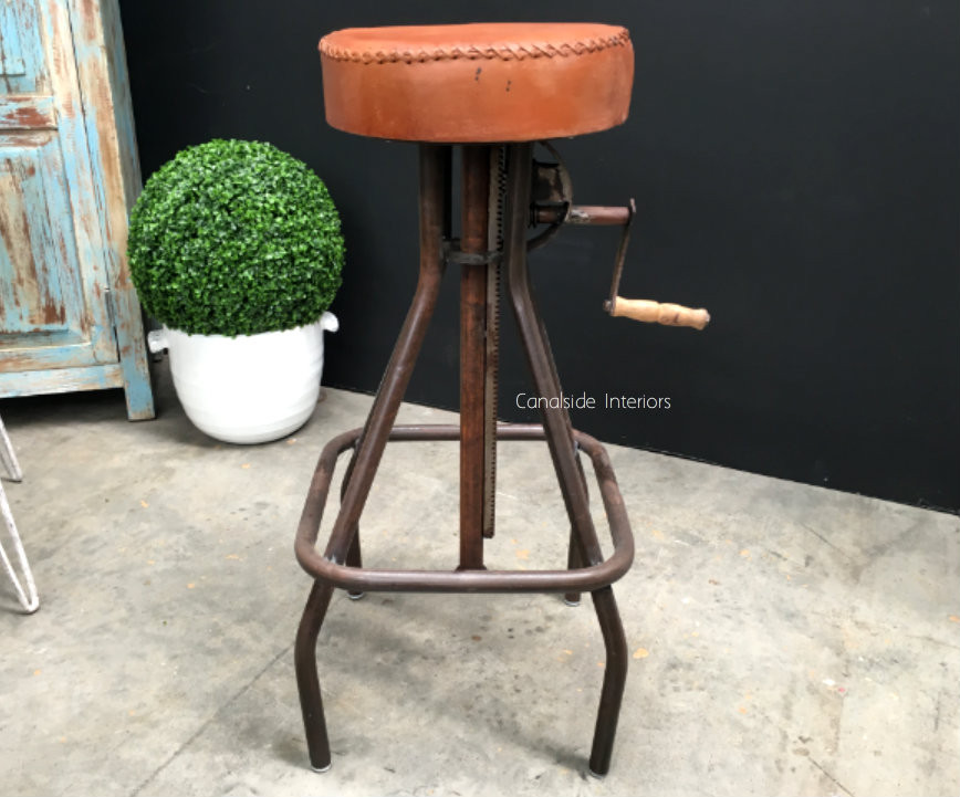 Cruz Adjustable Industrial Stool with Leather Stool