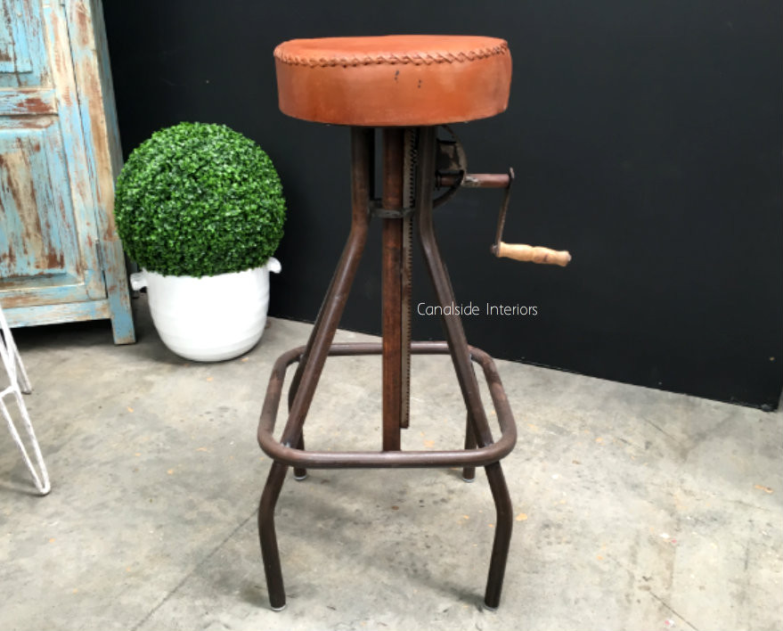 Cruz Adjustable Industrial Stool with Leather Stool