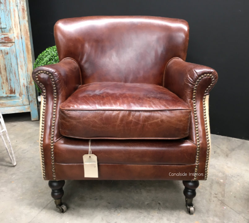 Doctus Aged Leather/Linen Armchair