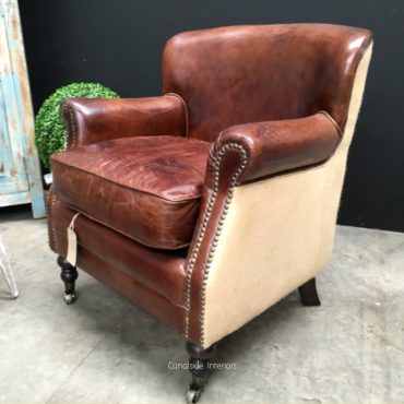 Doctus Aged Leather/Linen Armchair