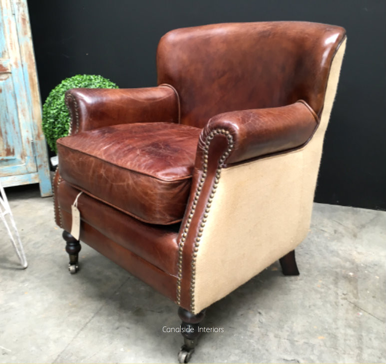 Doctus Aged Leather/Linen Armchair