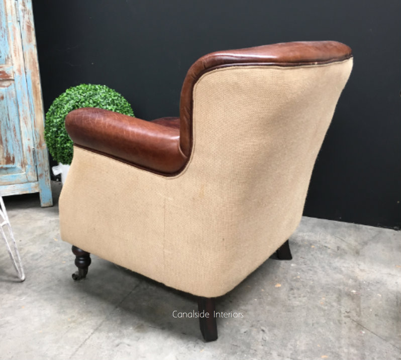 Doctus Aged Leather/Linen Armchair
