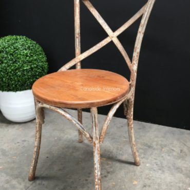 Metal Cross Back Chair with wooden seat