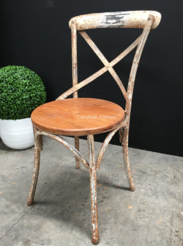 Metal Cross Back Chair with wooden seat