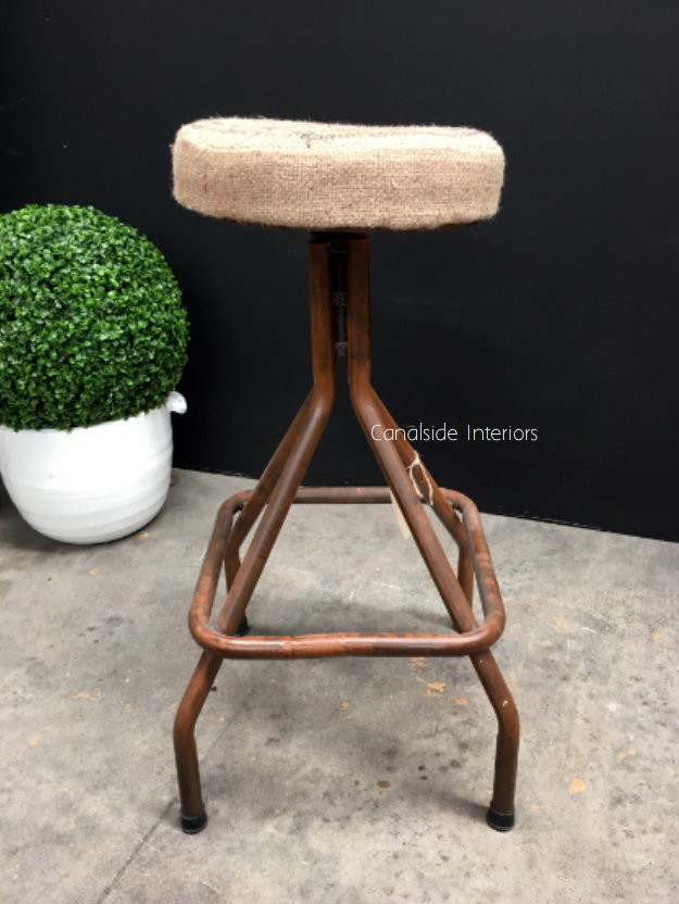 Sarah Industrial Stool with Hessian Seat